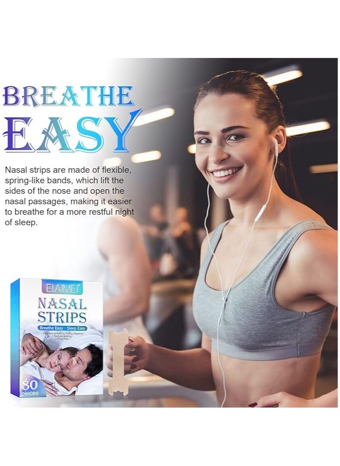 Elaimei - Nasal Strips 80 Pack, Nose Strips for Breathing, Relieve Nasal Congestion Due to Colds & Rhinitis, Make Your Nose Breathe Easier, Reduce Snoring, Improve Sleep, Snoring solution For Men and Women - Image 1
