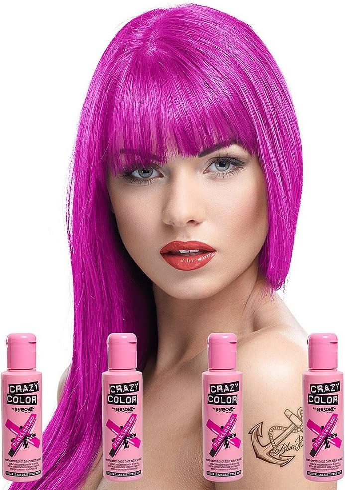 Renbow Crazy Color Semi Permanent Hair Color Cream Pinkissimo No42 100ml x 4 Bottles by Renbow