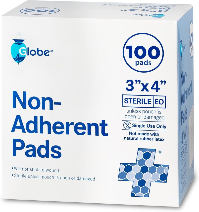 Globe Advanced Sterile NonAdherent Pads 100Pack 3 x 4 NonAdhesive Wound Dressing Highly Absorbent  NonStick Painless RemovalSwitch Individually Wrapped for Extra Protection 3 x 4 - Image 1