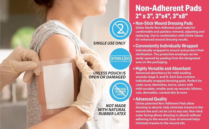 Globe Advanced Sterile NonAdherent Pads 100Pack 3 x 4 NonAdhesive Wound Dressing Highly Absorbent  NonStick Painless RemovalSwitch Individually Wrapped for Extra Protection 3 x 4 - Image 2