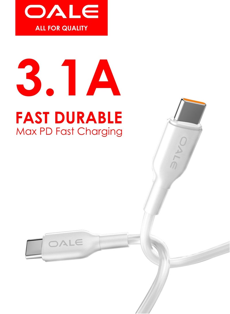OALE iCable 6 White,3.1A Output, 1m Type-C to Type-C Cable,OD4.0 Thicker Wire, TPE Material - Image 1