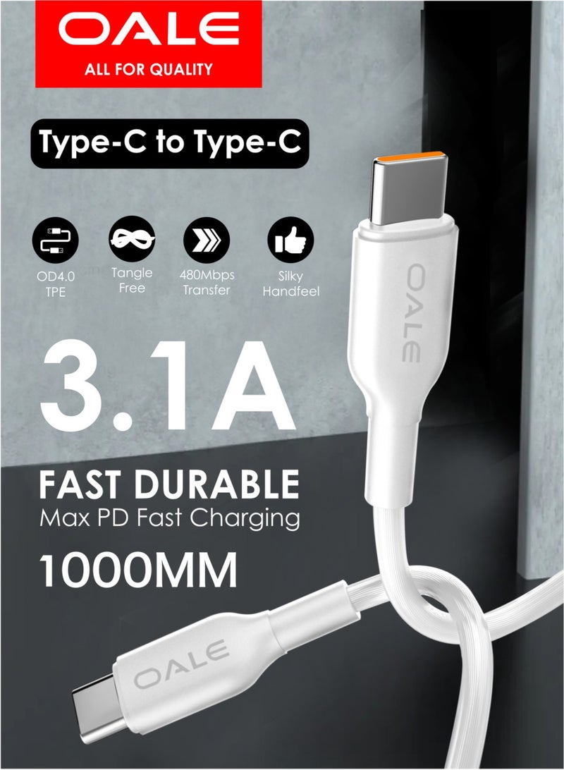 OALE iCable 6 White,3.1A Output, 1m Type-C to Type-C Cable,OD4.0 Thicker Wire, TPE Material - Image 3