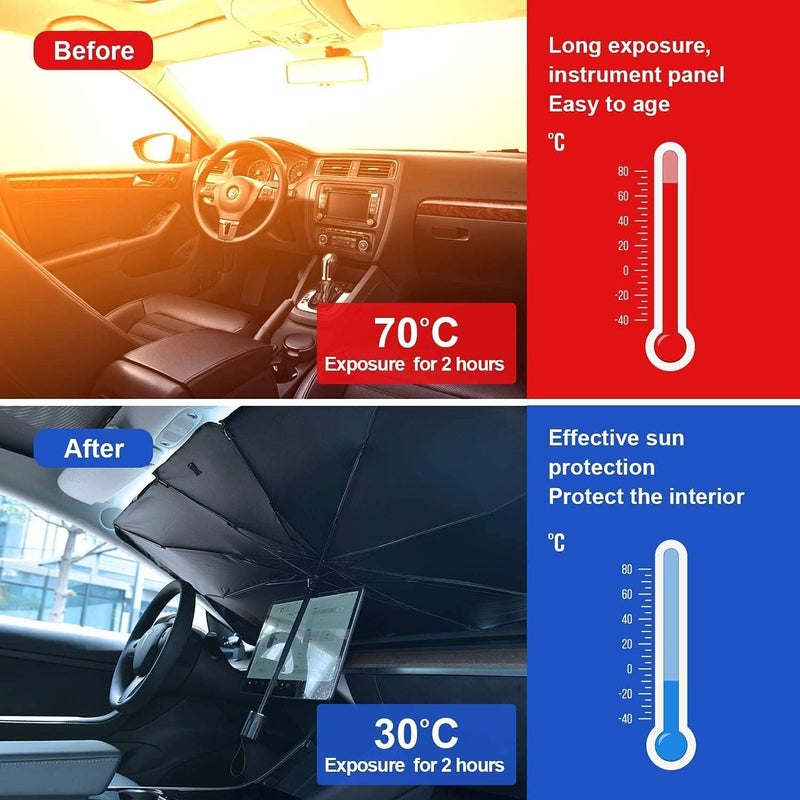 SHOWAY Car Sun Shade for Windshield Foldable Sunshades Umbrella for Car Front Windshield, Easy to Store and Use Protect Vehicle from UV Sun and Heat Fits Windshields of Various Sizes (57'' x 31'') - Image 3