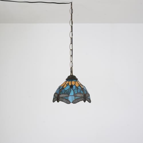 Blivuself Tiffany Pendant Light with 8 Inch Lampshade Green Dragonfly Style Hanging Light Fixture Handmade Stained Glass Hanging Lamp Height Adjustable for Kitchen Island Dining Room Hallway - Image 4