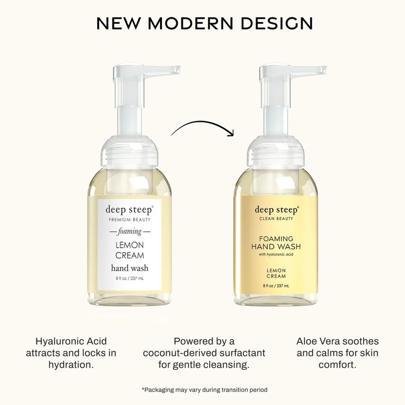 Deep Steep Foaming Hand Wash, Lemon Cream, 8 oz â€“ Gentle Cleanser with Aloe, Argan Oil, Shea Butter & Hyaluronic Acid â€“ Vegan, Clean Beauty, Soft & Hydrated Hands - Image 3