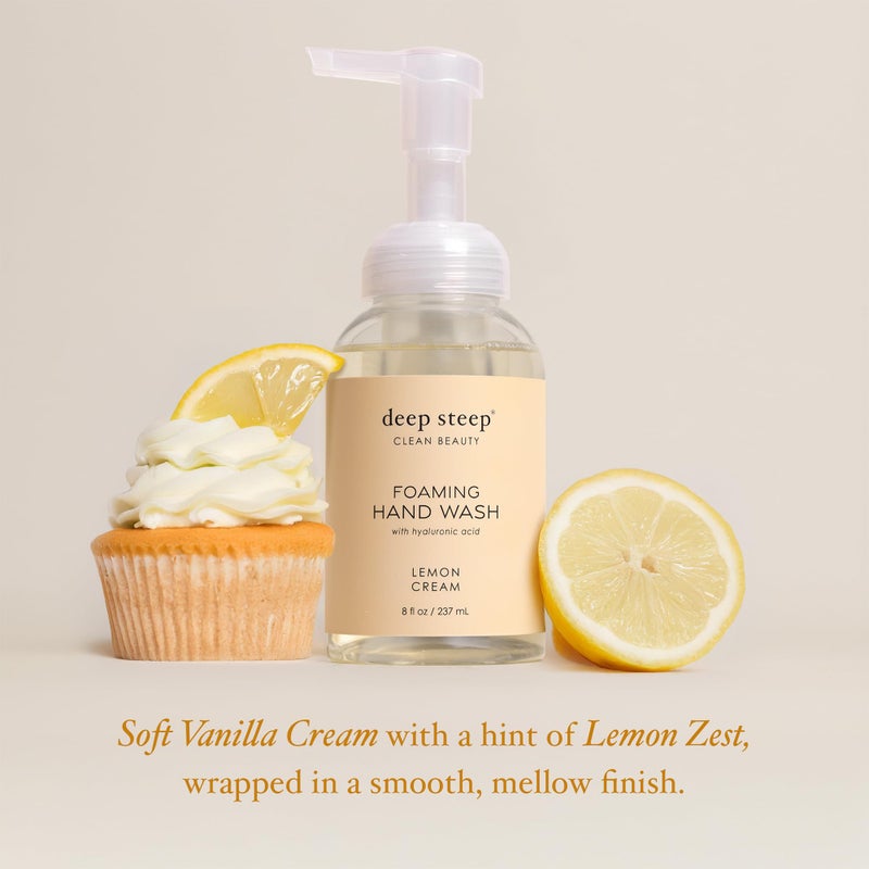 Deep Steep Foaming Hand Wash, Lemon Cream, 8 oz â€“ Gentle Cleanser with Aloe, Argan Oil, Shea Butter & Hyaluronic Acid â€“ Vegan, Clean Beauty, Soft & Hydrated Hands - Image 4