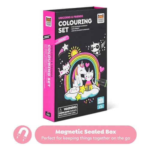 Tiger Tribe Neon Coloring Set - Unicorns & Friends, Cute Activity Set for Kids, incl. Stickers & Markers, Portable, Perfect for Travel, Great Gift - Image 2
