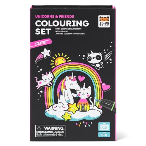 Tiger Tribe Neon Coloring Set - Unicorns & Friends, Cute Activity Set for Kids, incl. Stickers & Markers, Portable, Perfect for Travel, Great Gift - Image 1