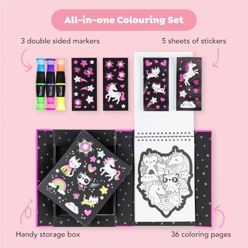 Tiger Tribe Neon Coloring Set - Unicorns & Friends, Cute Activity Set for Kids, incl. Stickers & Markers, Portable, Perfect for Travel, Great Gift - Image 3