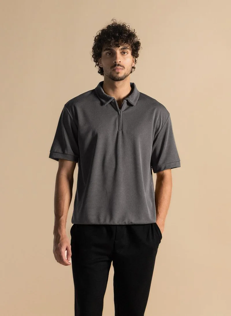 SHAPES ZIPPER DETAIL POLO SHIRT