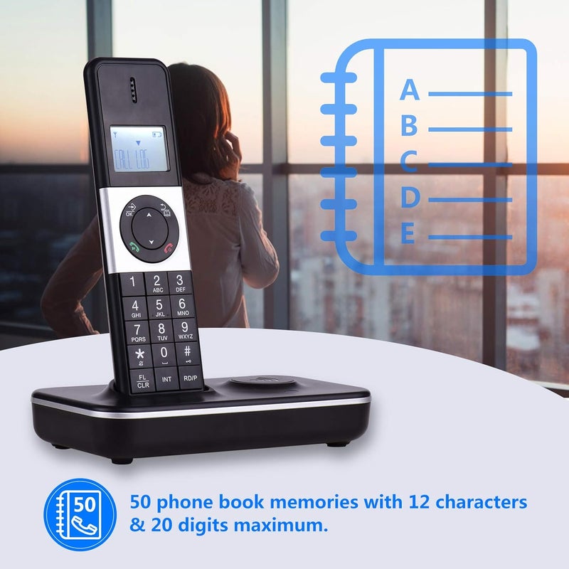 Eacam Cordless Phone - Digital Cordless Phone Telephone with LCD Display Caller ID Hands-free Calls Conference Call Support 5 Handsets Connection for Office Business Home Family (Black) - Image 2