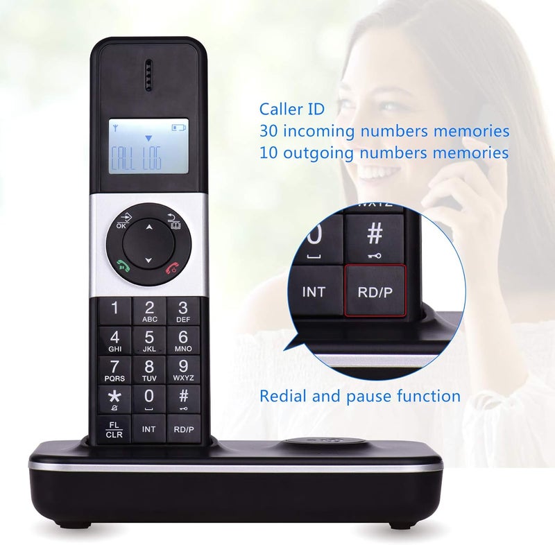 Eacam Cordless Phone - Digital Cordless Phone Telephone with LCD Display Caller ID Hands-free Calls Conference Call Support 5 Handsets Connection for Office Business Home Family (Black) - Image 5