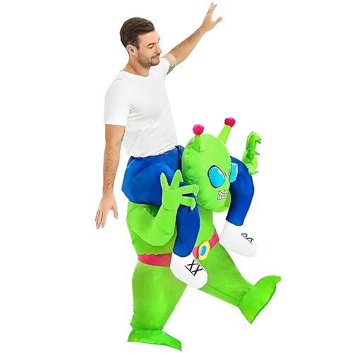 JUROSAICA Inflatable Alien Costume Adult Green Alien Suit Onesie Ride On Blow Up Halloween Costumes For Men Women Fancy Party Dress - Image 2