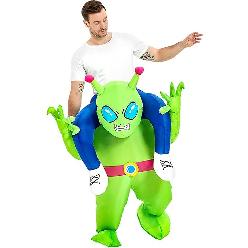JUROSAICA Inflatable Alien Costume Adult Green Alien Suit Onesie Ride On Blow Up Halloween Costumes For Men Women Fancy Party Dress - Image 1