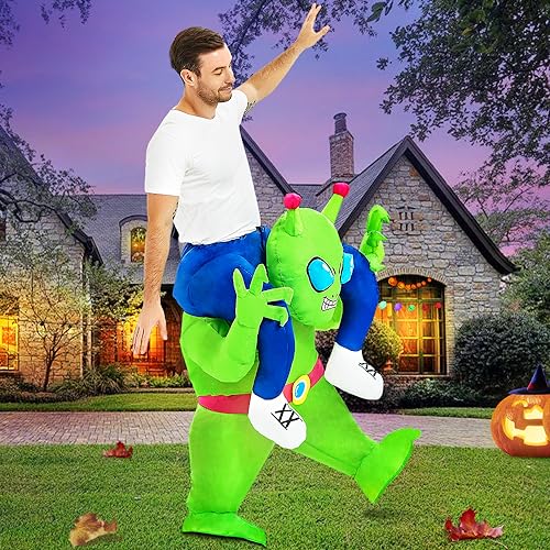 JUROSAICA Inflatable Alien Costume Adult Green Alien Suit Onesie Ride On Blow Up Halloween Costumes For Men Women Fancy Party Dress - Image 5