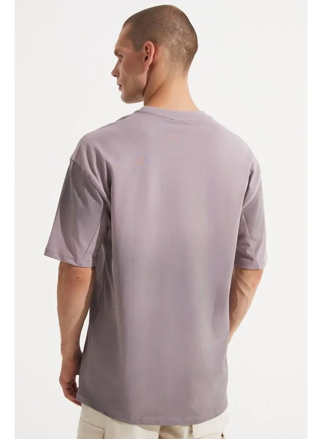 JUNE June Men Oversize Pattern Crew Neck Striped Tshirt Lilac
