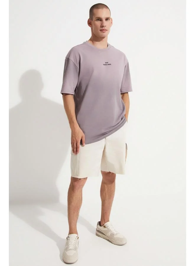 JUNE June Men Oversize Pattern Crew Neck Striped Tshirt Lilac