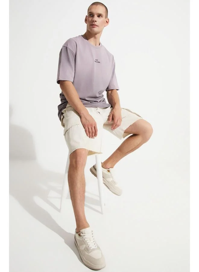 JUNE June Men Oversize Pattern Crew Neck Striped Tshirt Lilac