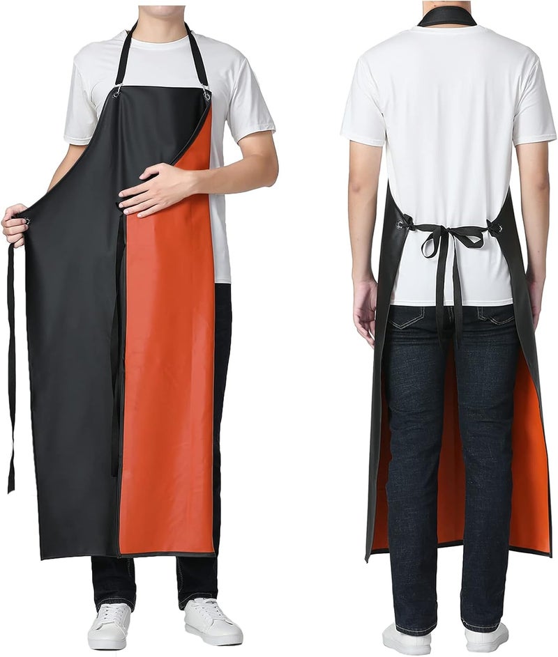 Jaspfct Waterproof Rubber Vinyl Apron, 43'' for Dishwashing/Kitchen Cooking, Chemical Resistant MD006-Blackred - Image 1
