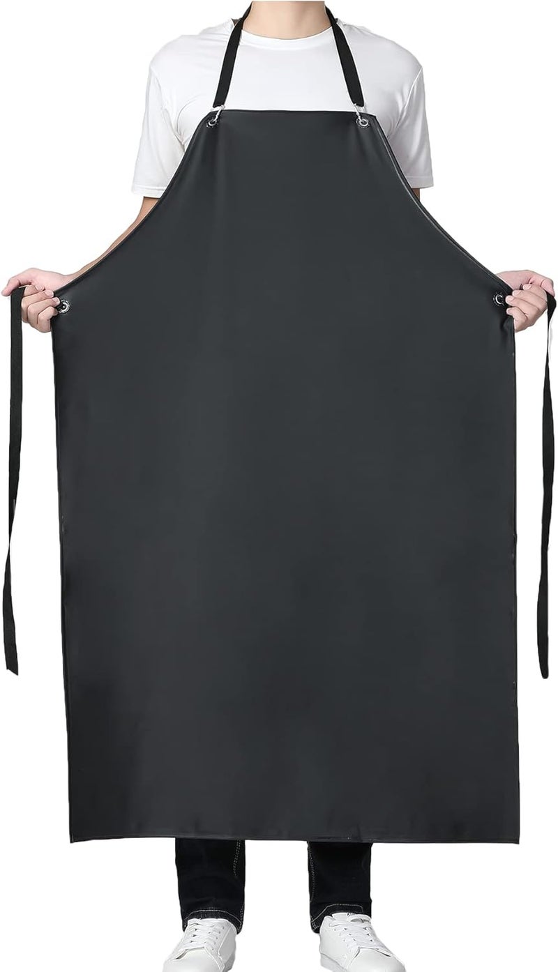 Jaspfct Waterproof Rubber Vinyl Apron, 43'' for Dishwashing/Kitchen Cooking, Chemical Resistant MD006-Blackred - Image 2