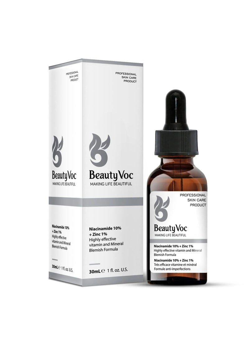 BEAUTY VOC Niacinamide 10% + Zinc 1% Serum for Balanced and Clarified Complexion with Vitamin B3 and Zinc to Minimize Pores, Regulate Oil, Enhance Skin Tone, Blemish Reduction and Radiant Skin, 30ml  - Image 2