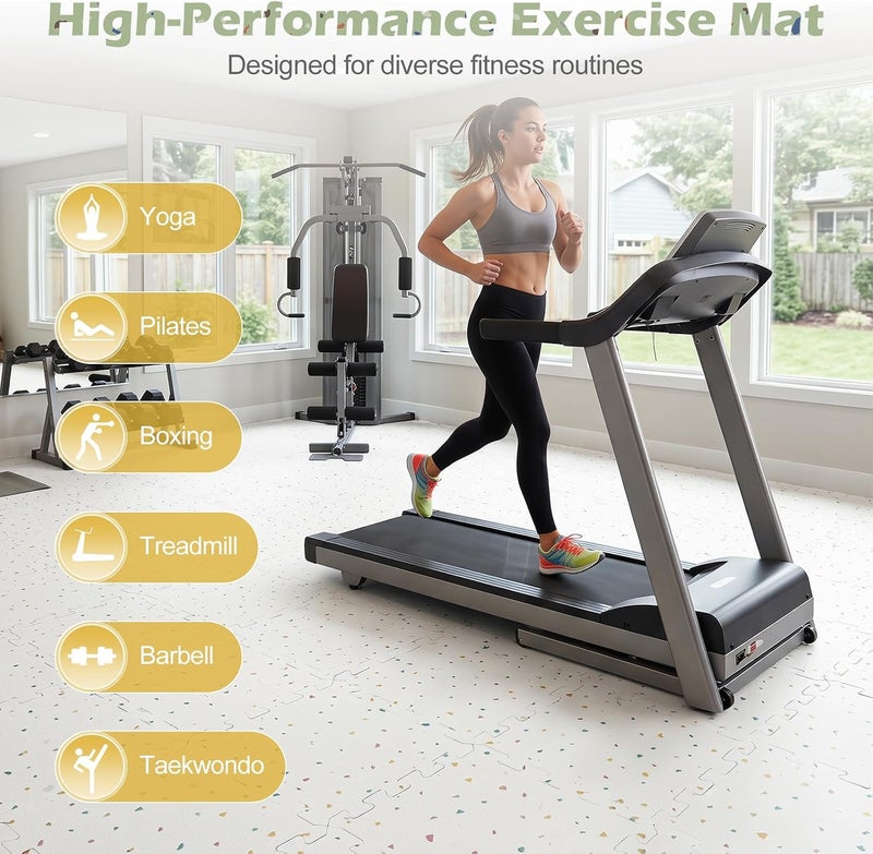 Giantex 18 PCS Interlocking Exercise Mat, 18 Sq.Ft EVA Foam Floor Tiles with Borders, 0.4" Thick Non-Slip Puzzle Workout Mats, Protective Gym Flooring for Home Gym, Garage, Basement, Terrazzo - Image 3