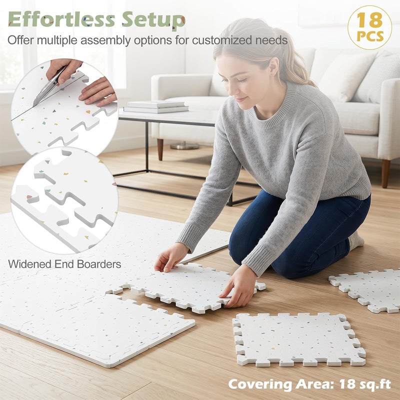 Giantex 18 PCS Interlocking Exercise Mat, 18 Sq.Ft EVA Foam Floor Tiles with Borders, 0.4" Thick Non-Slip Puzzle Workout Mats, Protective Gym Flooring for Home Gym, Garage, Basement, Terrazzo - Image 2