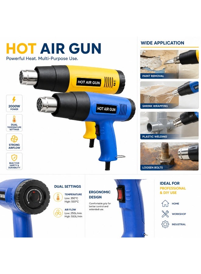 Hot Air Gun, Industrial Heat Gun with Dual Temperature Settings, Portable Electric Heat Gun for Shrink Wrapping, Paint Removal & DIY Use - Image 2