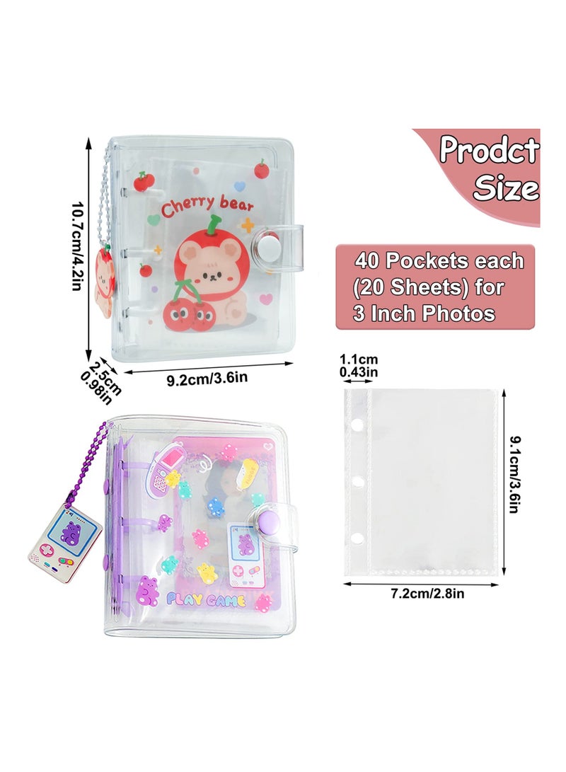 2 Pcs 3 Inch Mini Photo Album,20 Sheets 40 Pockets Photo Album in Loose Leaf Refillable 3 Rings Photocard Binder Kpop Photocard Holder Book with Pendant for Picture Cards Storage (Purple u0026 Red) - Image 2