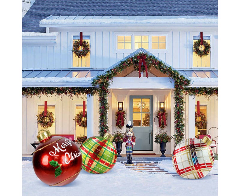 Inflatable Christmas Balls: Brightly Painted Smooth Surface - Easy To Inflate Christmas Ornament for Indoor Outdoor Family Celebrations - Image 3