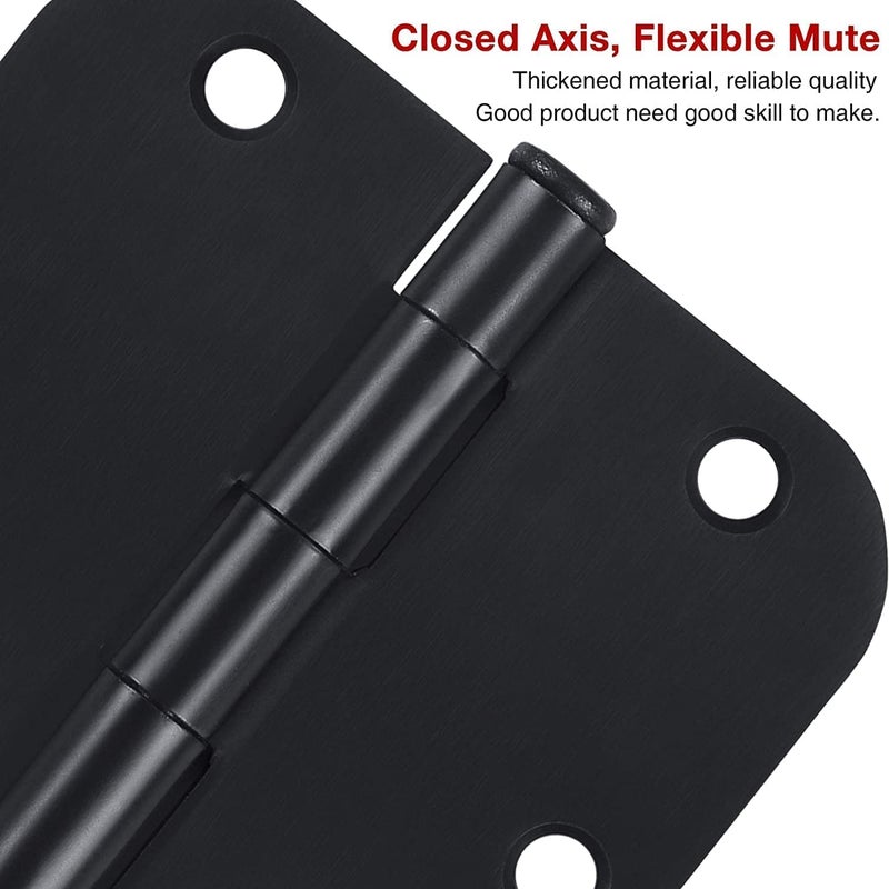JIW 30 Pack Matte Black Interior Door Hinges Round 3.5" x 3.5 Inch 5/8"Radius Heavy-Duty Mat Hinge for Doors Standard Bedroom Work Office Door Hardware Removable Pin,Farm,Shed,Gate,Greenhouse Vent Window - Image 2
