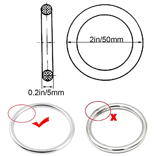 Abimars 2" Seamless Metal O Ring, 10 Pack 304 Stainless Steel Rings Load 320lbs, Solid, Heavy Duty Multi-Purpose Metal O-Ring for Macrame,Dog Leashes - Image 2