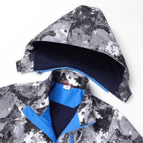MGEOY Boys Rain Jacket Lightweight Waterproof Hooded Fleece Lined Raincoat Windbreakers for Kids Grey 7/8 - Image 2