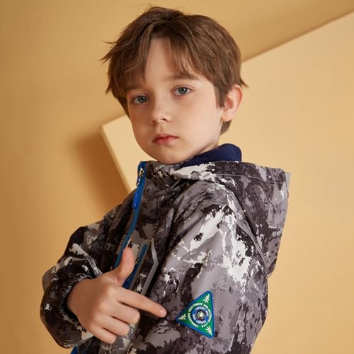MGEOY Boys Rain Jacket Lightweight Waterproof Hooded Fleece Lined Raincoat Windbreakers for Kids Grey 7/8 - Image 4