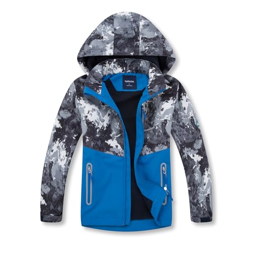 MGEOY Boys Rain Jacket Lightweight Waterproof Hooded Fleece Lined Raincoat Windbreakers for Kids Grey 7/8 - Image 1