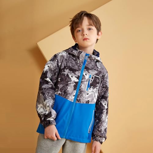 MGEOY Boys Rain Jacket Lightweight Waterproof Hooded Fleece Lined Raincoat Windbreakers for Kids Grey 7/8 - Image 3