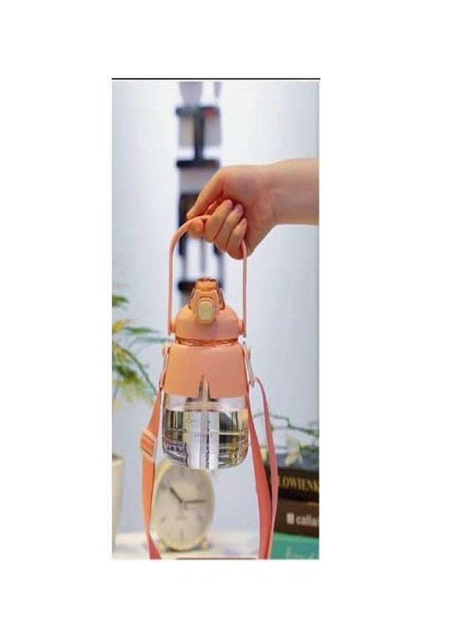 TEMSON Water Bottle - Water Bottle with Scale Marker, Large Wide Mouth and Sipper Bottle with Adjustable Strap, Non-Toxic Leakproof Durable BPA Free Water Bottle-1000ML(SL-7092) (Pink) - Image 1