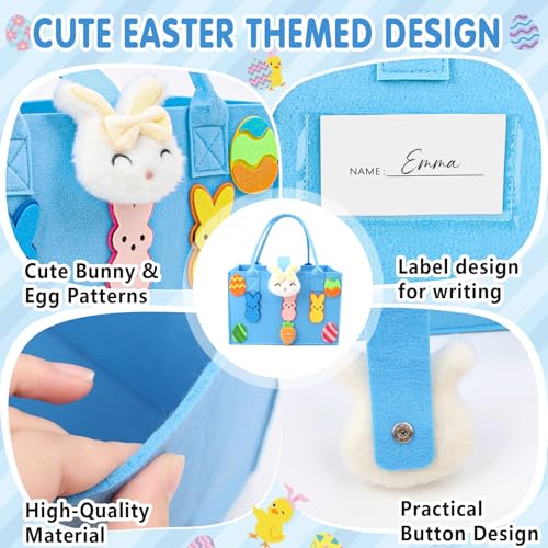 Axcoix 3 Pack Large Easter Basket Bags with Handles, Reusable Felt Easter Gift Bags for Kids with Bunny Egg Pattern, Easter Treat Tote Bags for Candy Egg Hunt Party Favors (Blue & Pink & Green) - Image 3