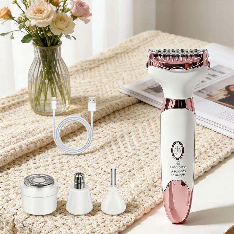 WAIKIL 4-in-1 USB Electric Hair Removal Device for Women - Rose Gold & Gunmetal - Image 4