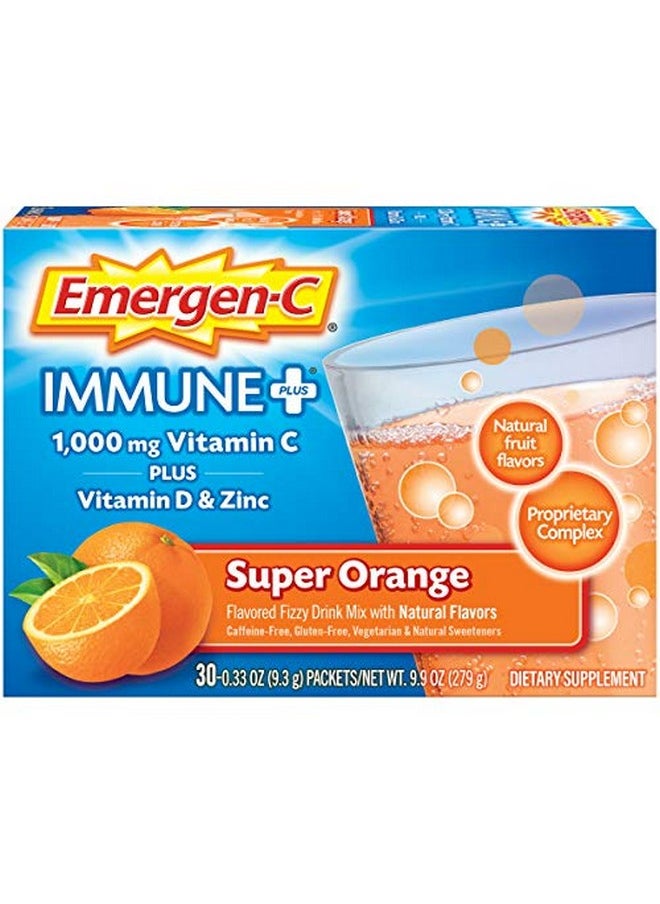 Emergen-C Immune+ 1000Mg Vitamin C Powder With Vitamin D Zinc Antioxidants And Electrolytes For Immunity Immune Support Dietary Supplement Super Orange Flavor 30 Count/1 Month Supply  - Image 1