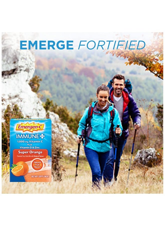 Emergen-C Immune+ 1000Mg Vitamin C Powder With Vitamin D Zinc Antioxidants And Electrolytes For Immunity Immune Support Dietary Supplement Super Orange Flavor 30 Count/1 Month Supply  - Image 3