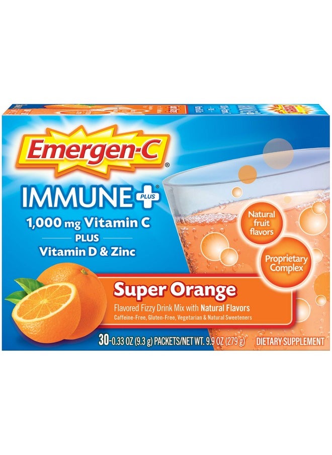 Emergen-C Immune+ 1000Mg Vitamin C Powder With Vitamin D Zinc Antioxidants And Electrolytes For Immunity Immune Support Dietary Supplement Super Orange Flavor 30 Count/1 Month Supply  - Image 2
