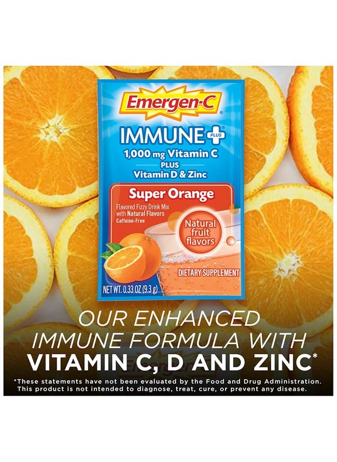 Emergen-C Immune+ 1000Mg Vitamin C Powder With Vitamin D Zinc Antioxidants And Electrolytes For Immunity Immune Support Dietary Supplement Super Orange Flavor 30 Count/1 Month Supply  - Image 4