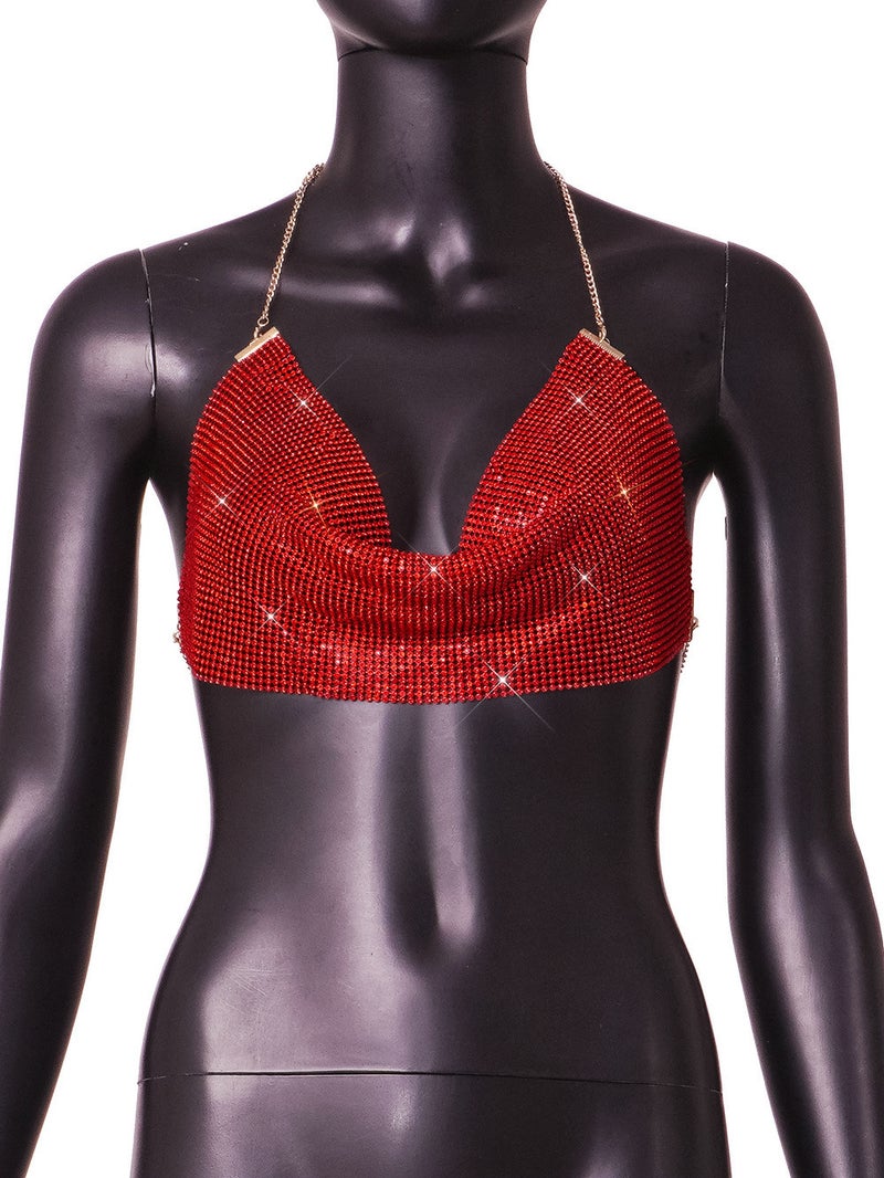 Metallic Super Shiny Rhinestone Halter Neck Backless Tube Top Y615 Fashionable And - Image 1