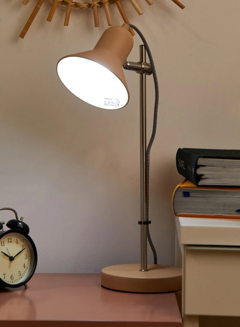Leitmotiv Table Lamp Slender Iron Sand Brown, Nickle Accents
