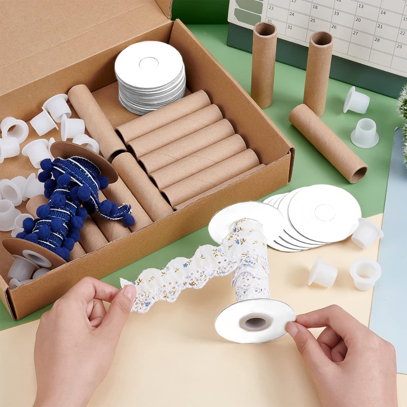PH PandaHall 20pcs Ribbon Spools Removable Empty Cord Thread Storage Organizer Ribbon Holder Paper Sewing Spool String Bobbin Weaving Bobbin for Ribbon, Embroidery Thread, Yarn, Sewing, Craft 3.9inch - Image 3