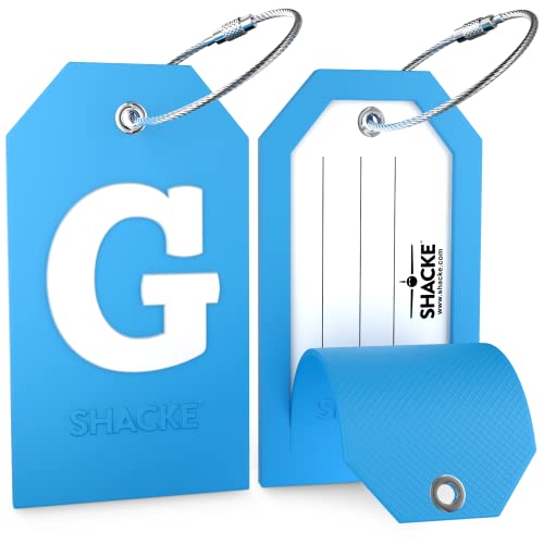 Shacke Initial Luggage Tag with Full Privacy Cover and Stainless Steel Loop - Aqua Teal (Letter G) - Image 2