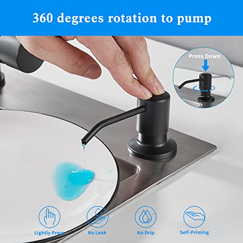 DOILIESE Built in Soap Dispenser for Kitchen Sink, Matte Black Stainless Steel Countertop Pump Head, Dish Soap Hand Lotion Dispenser with Refillable 17OZ Bottle - Image 4