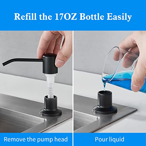 DOILIESE Built in Soap Dispenser for Kitchen Sink, Matte Black Stainless Steel Countertop Pump Head, Dish Soap Hand Lotion Dispenser with Refillable 17OZ Bottle - Image 3