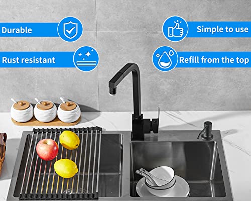 DOILIESE Built in Soap Dispenser for Kitchen Sink, Matte Black Stainless Steel Countertop Pump Head, Dish Soap Hand Lotion Dispenser with Refillable 17OZ Bottle - Image 2